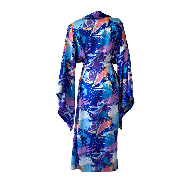 Mita Concept - İpeksi Fırça Desenli Saten Yarasa Kol Kimono Sabahlık - Sabahlık