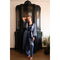 Mita Concept - İpeksi Saten Mavi Düz Kol Kimono ve Pantolonlu Bluz Takımı - Pijama Takımı