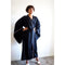 Mita Concept - İpeksi Saten Siyah Pudra Biyeli Yarasa Kol Kimono Sabahlık - Sabahlık