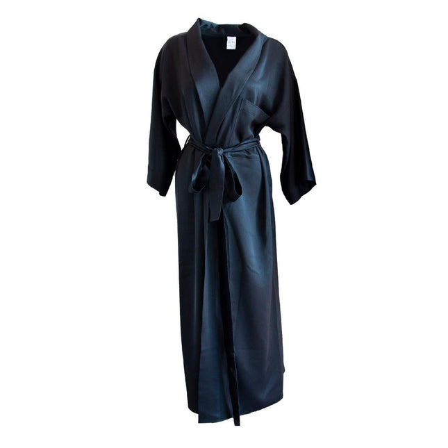 Mita Concept - İpeksi Saten Siyah Şal Yaka Erkek Kimono - Erkek Kimono