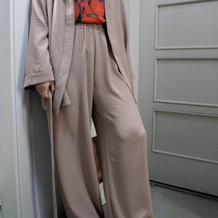Mita Concept - Pamuklu Ayrobin Pantolonlu Kimono Takım - Pijama Takımı