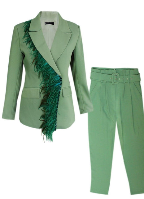 PETRA PETROVA - Mint Yeşili Otriş Detaylı Takım - Takım Elbise