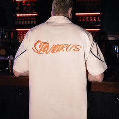 Sevdrus - Oversized Sevdrus Nakışlı Polo Yaka T-Shirt Krem - Tişört