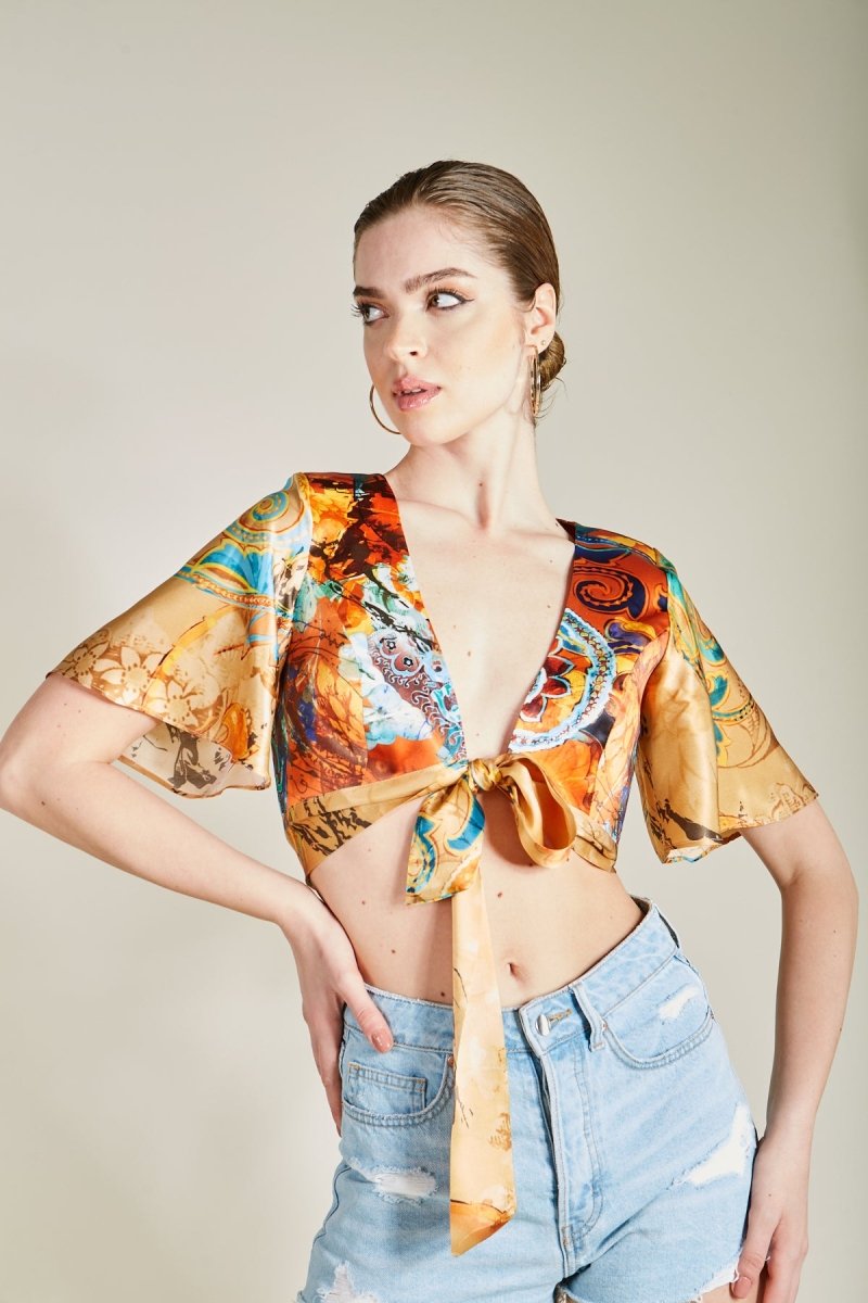 SILK PARADE - Desenli ipek Crop Top - Crop Top