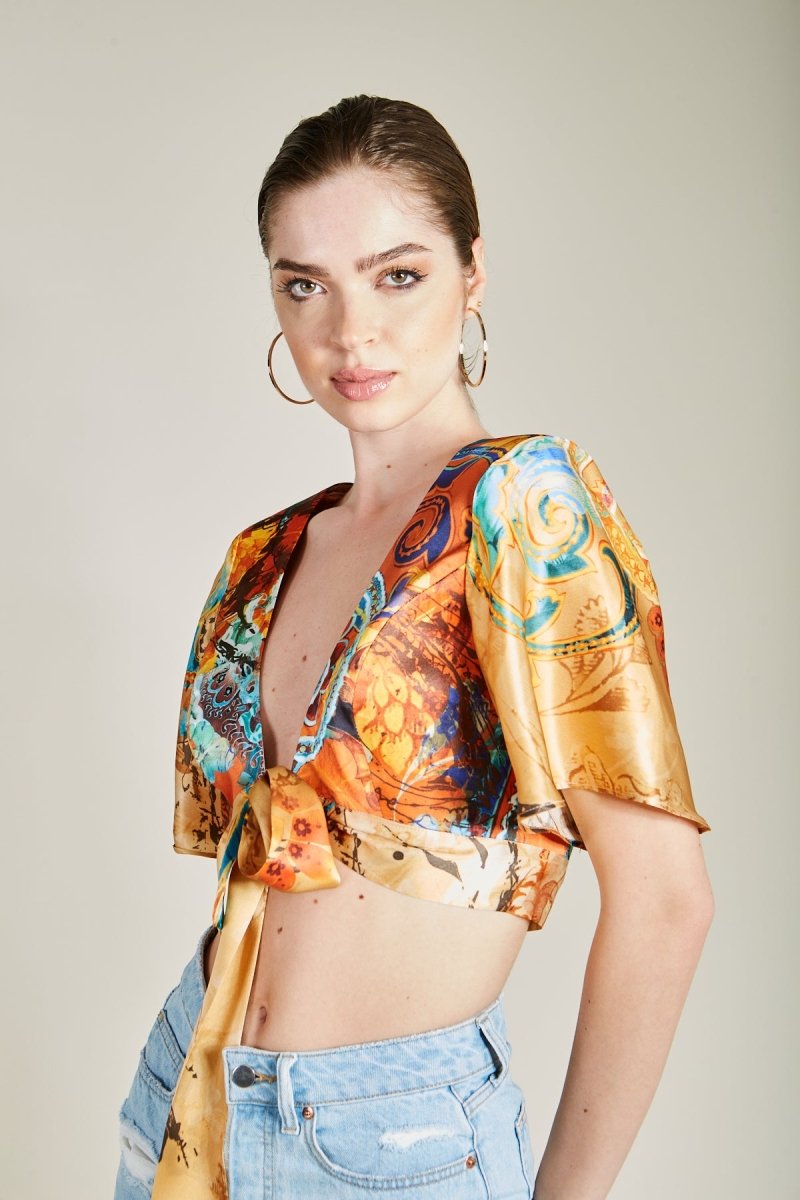 SILK PARADE - Desenli ipek Crop Top - Crop Top