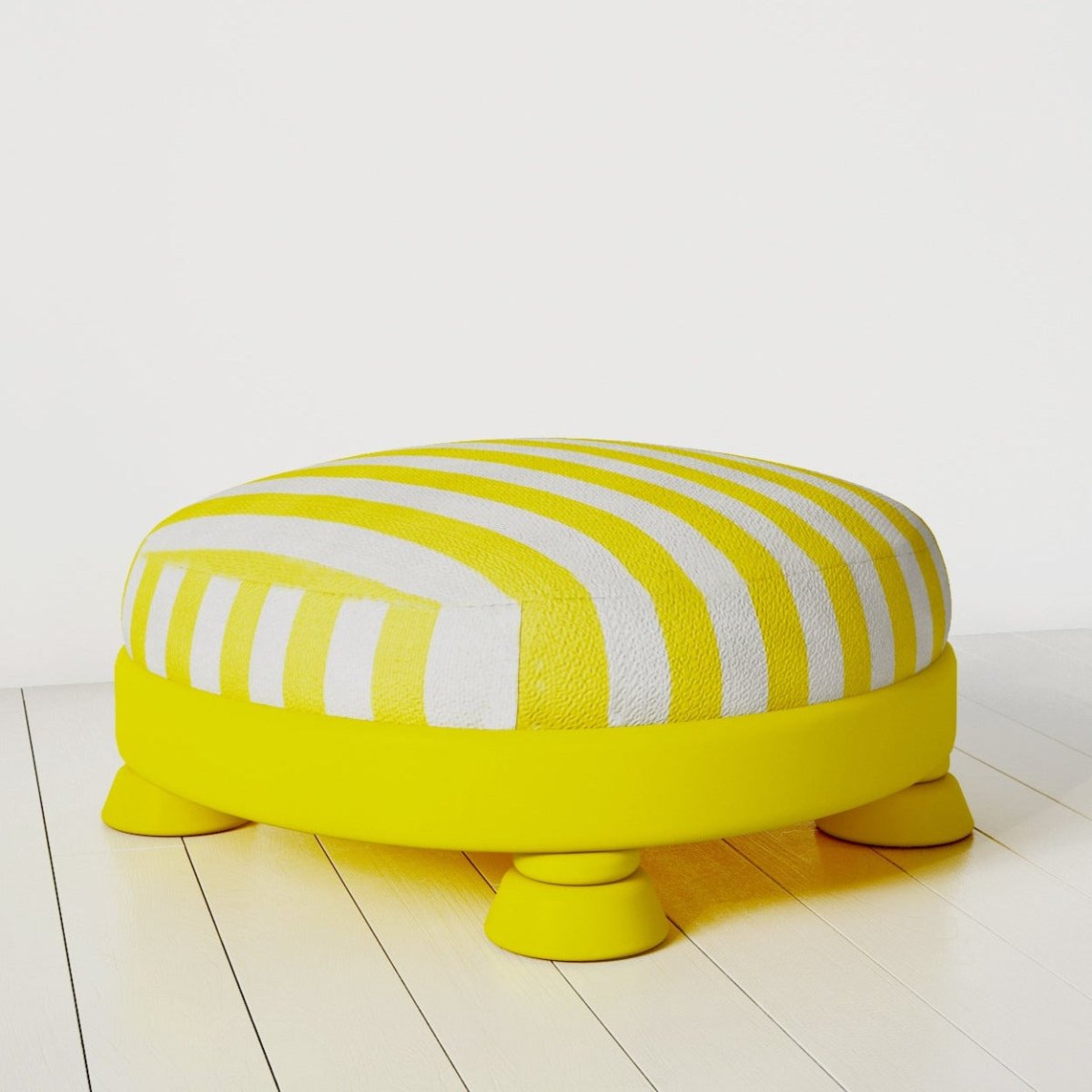 Yellow Mellow Sarı Çizgili Kumaş Puf