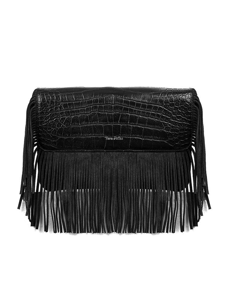 Tara Folks - Bonny Crossbody FauxCroc Black Clutch - Clutch