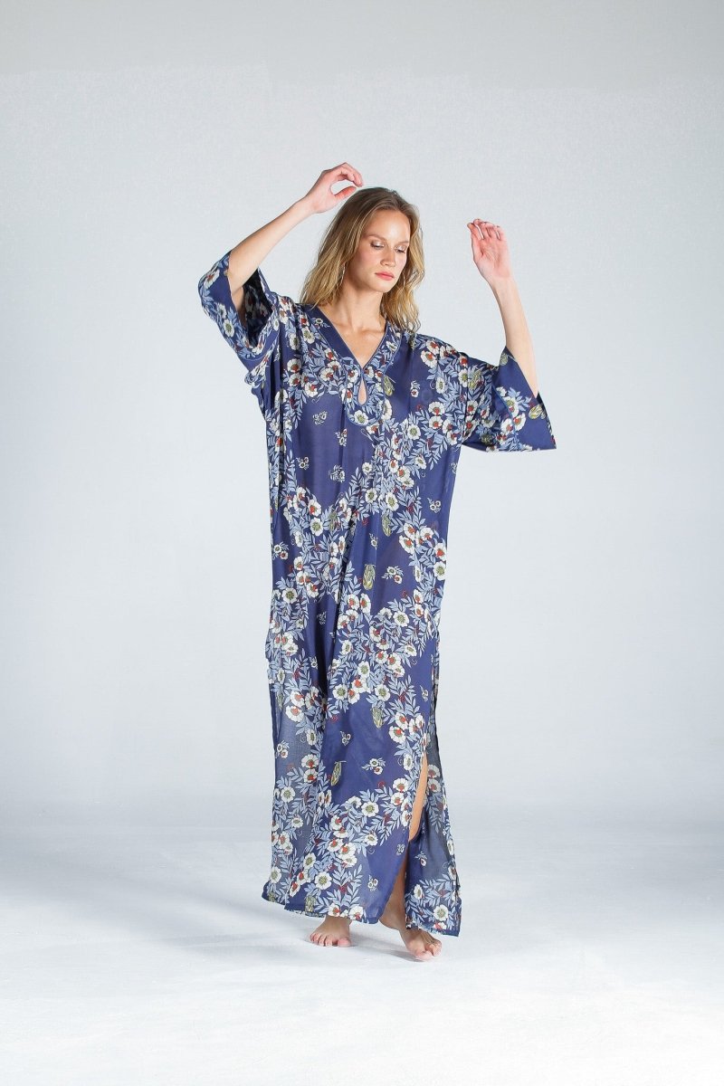 The Beach - Joy Flower Indigo Kaftan Elbise - Kimono