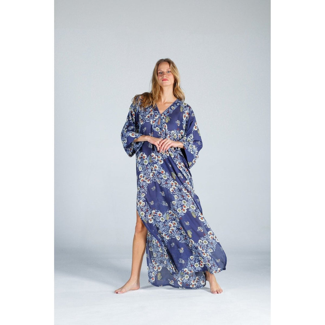 The Beach - Joy Flower Indigo Kaftan Elbise - Kimono