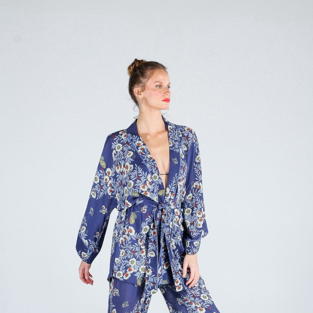 The Beach - Joy Flower Indigo Kısa Kimono - Kimono