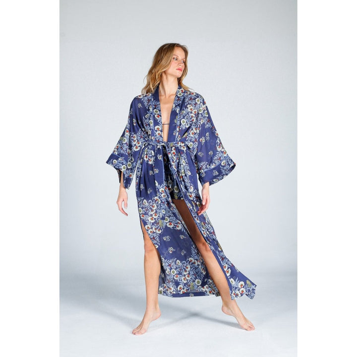 The Beach - Joy Flower Indigo Uzun Kimono - Kimono